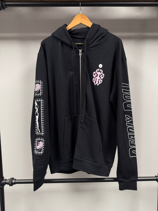 Chrome Hearts Deadly Doll Dagger Logo Zip Up Hoodie - L