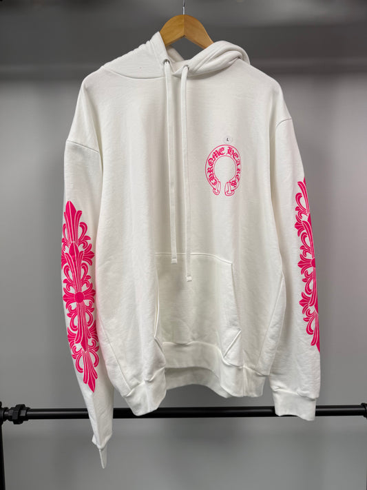 Chrome Hearts Horseshoe Floral Logo Hooded Sweatshirt White Pink - M & L