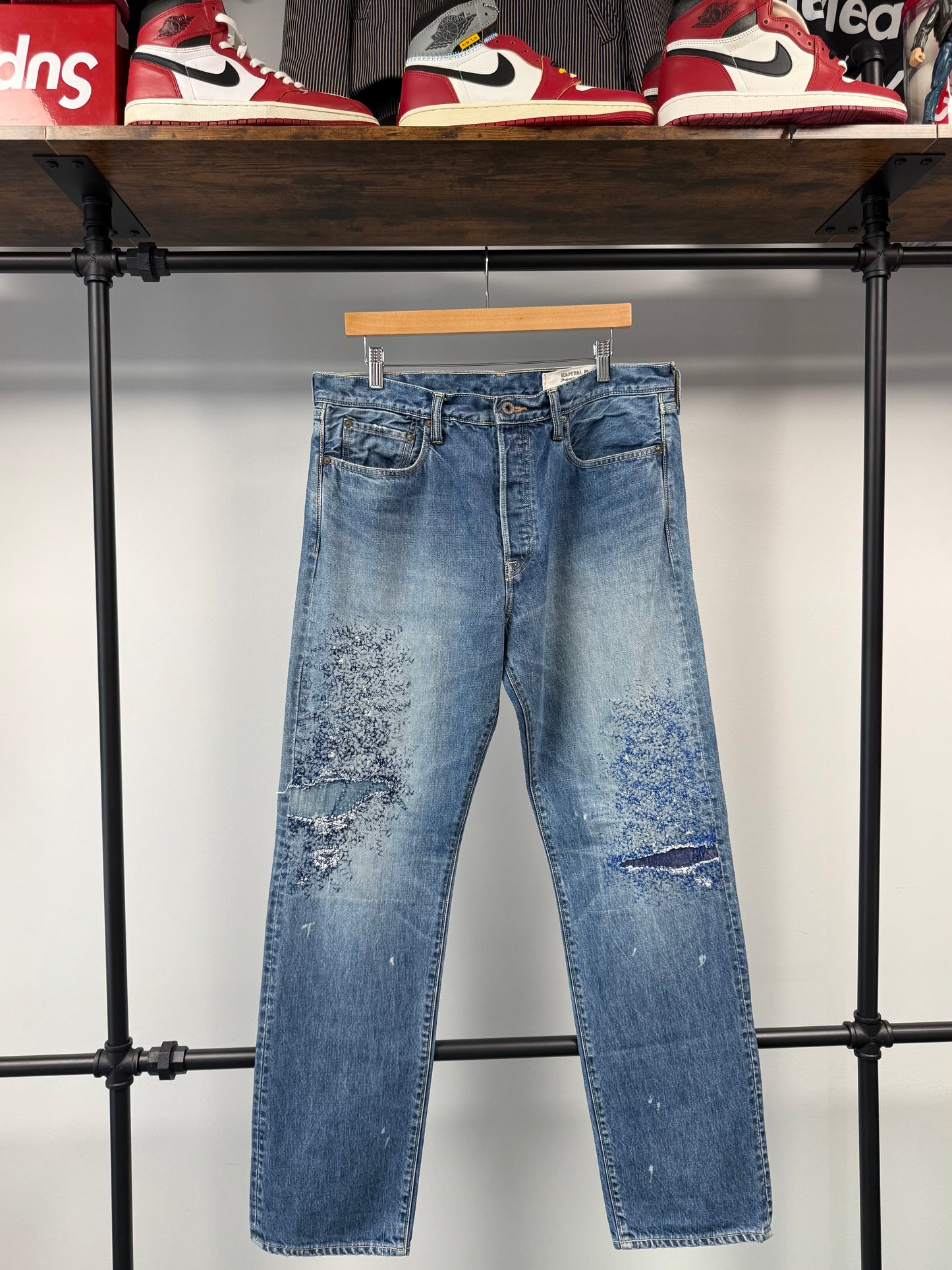 Kapital Monkey CISCO Straight-Leg Distressed Embroidered Jeans - 36