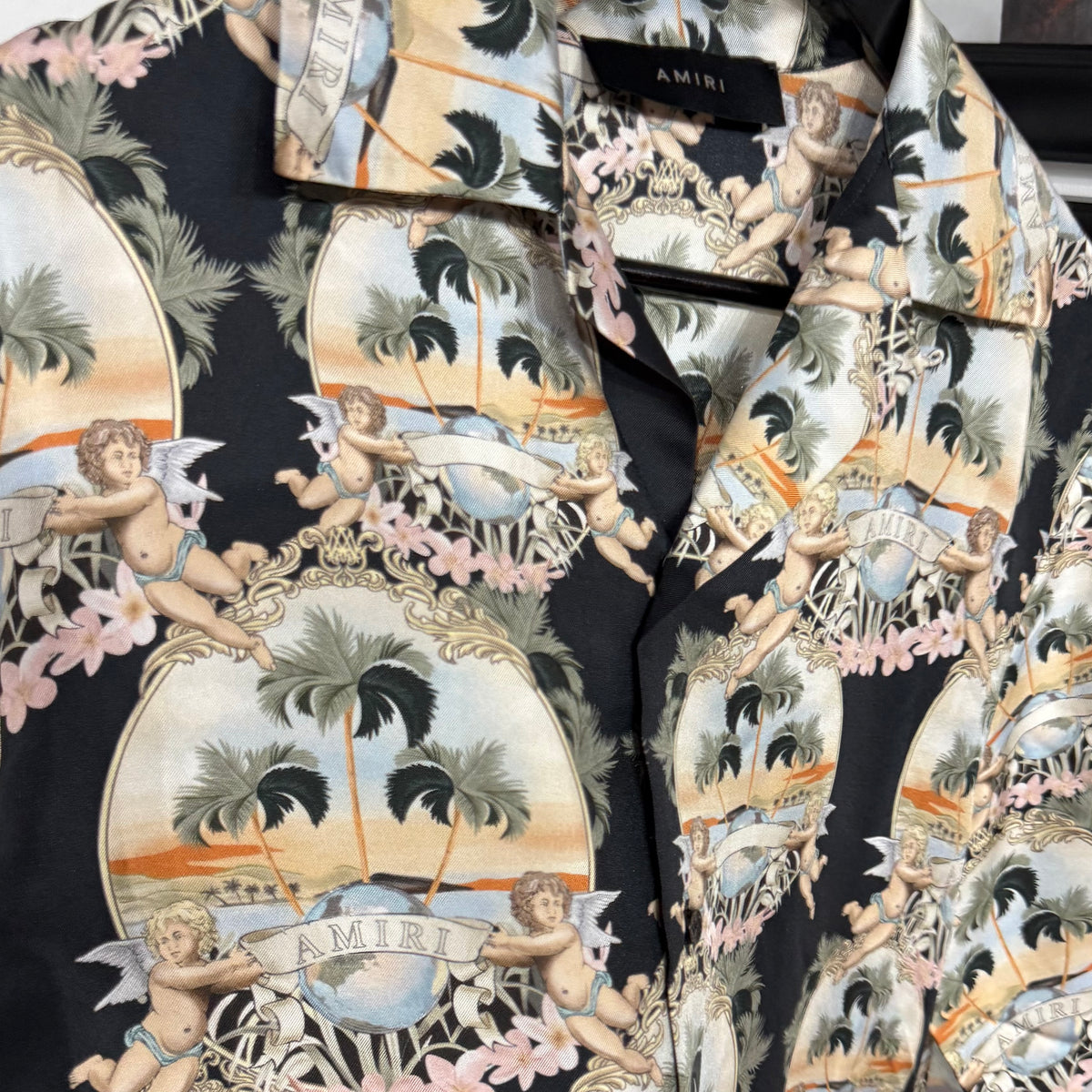 Amiri All Over Palm Bowling Shirt 'Black' - Size M