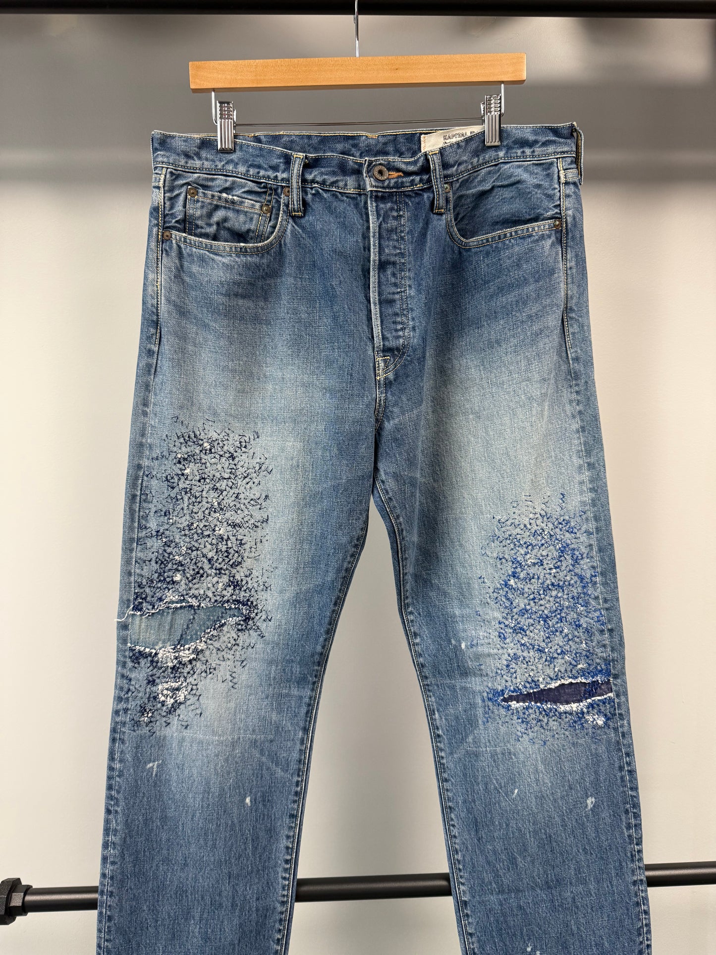 Kapital Monkey CISCO Straight-Leg Distressed Embroidered Jeans - 36