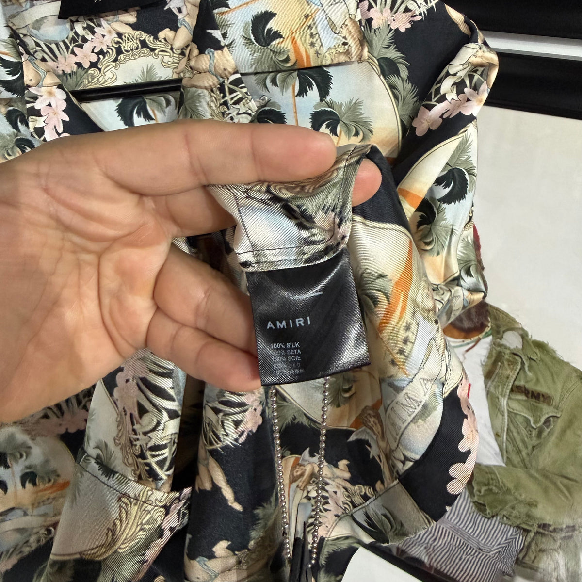 Amiri All Over Palm Bowling Shirt 'Black' - Size M