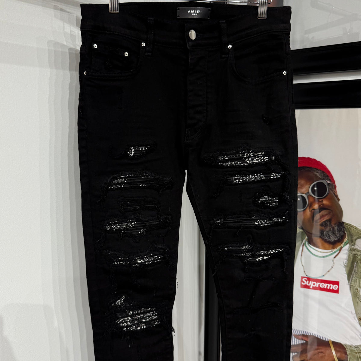 Amiri Black / White Bandana Thrasher Jeans Size 30