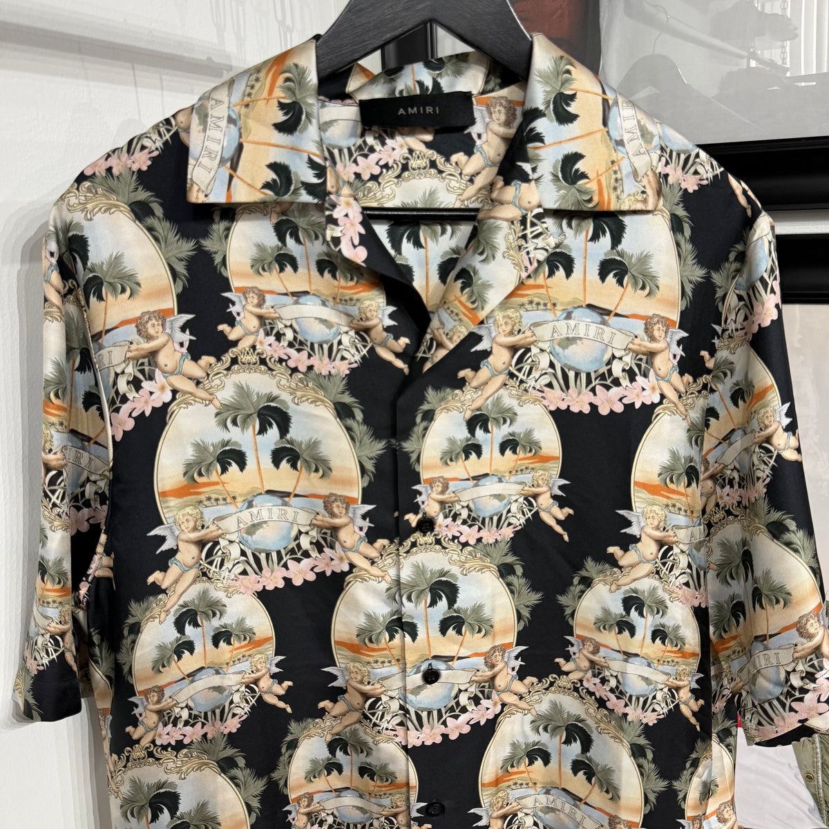 Amiri All Over Palm Bowling Shirt 'Black' - Size M