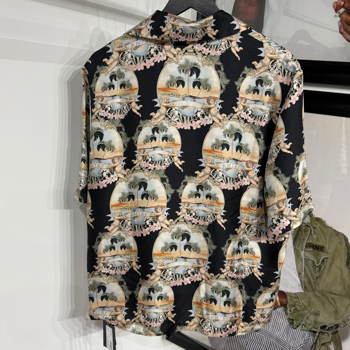 Amiri All Over Palm Bowling Shirt 'Black' - Size M