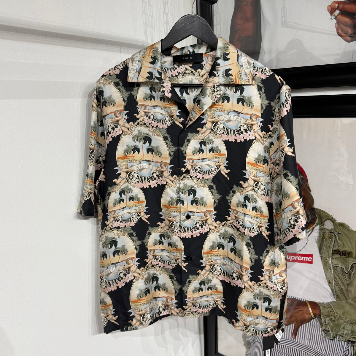 Amiri All Over Palm Bowling Shirt 'Black' - Size M