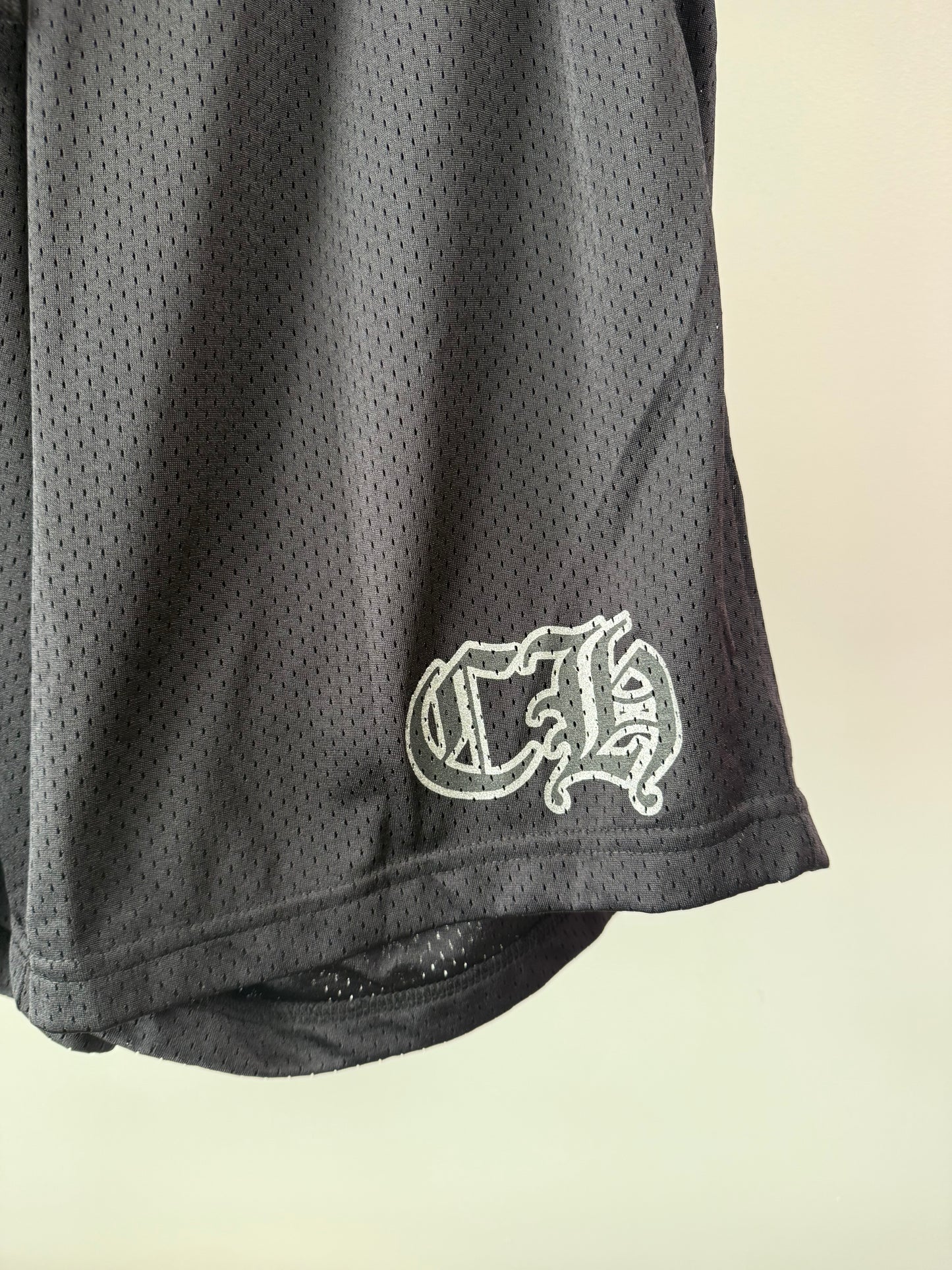 Chrome Hearts Black & White Logo Mesh Shorts