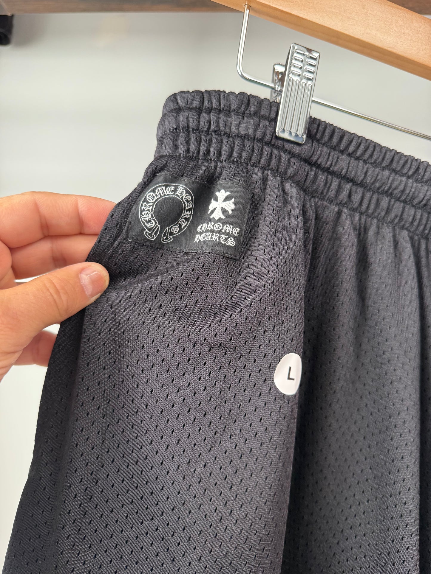 Chrome Hearts Black & White Logo Mesh Shorts