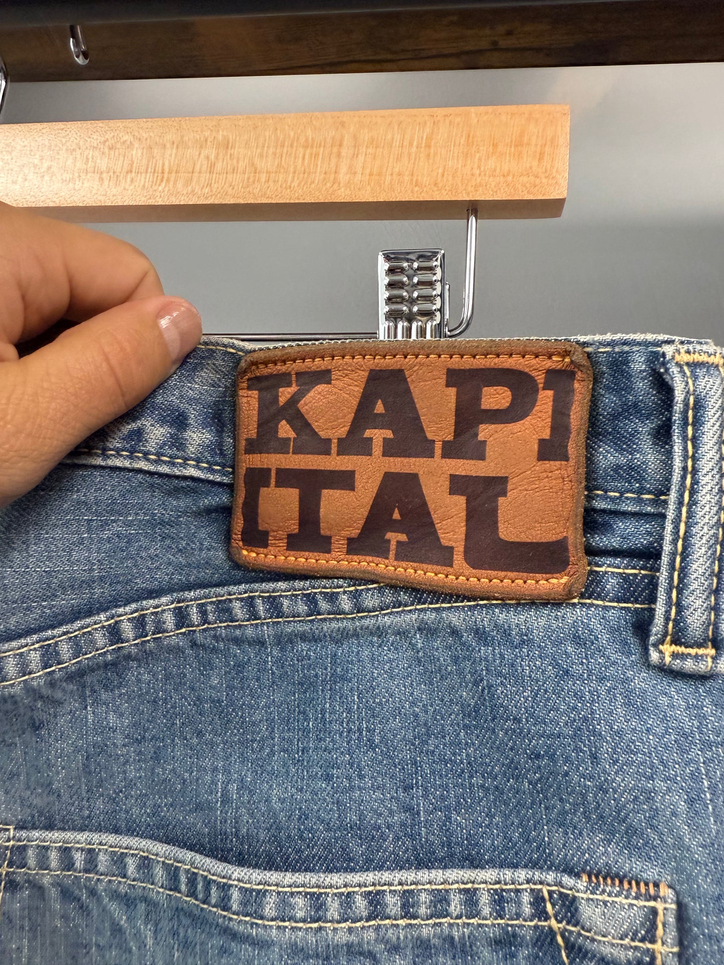 Kapital Monkey Cisco Straight-Leg Leather-Trimmed Embellished Jeans - 36