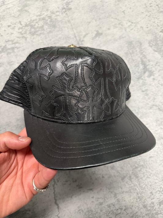 Chrome Hearts Leather Cross Patch Trucker Hat - OS