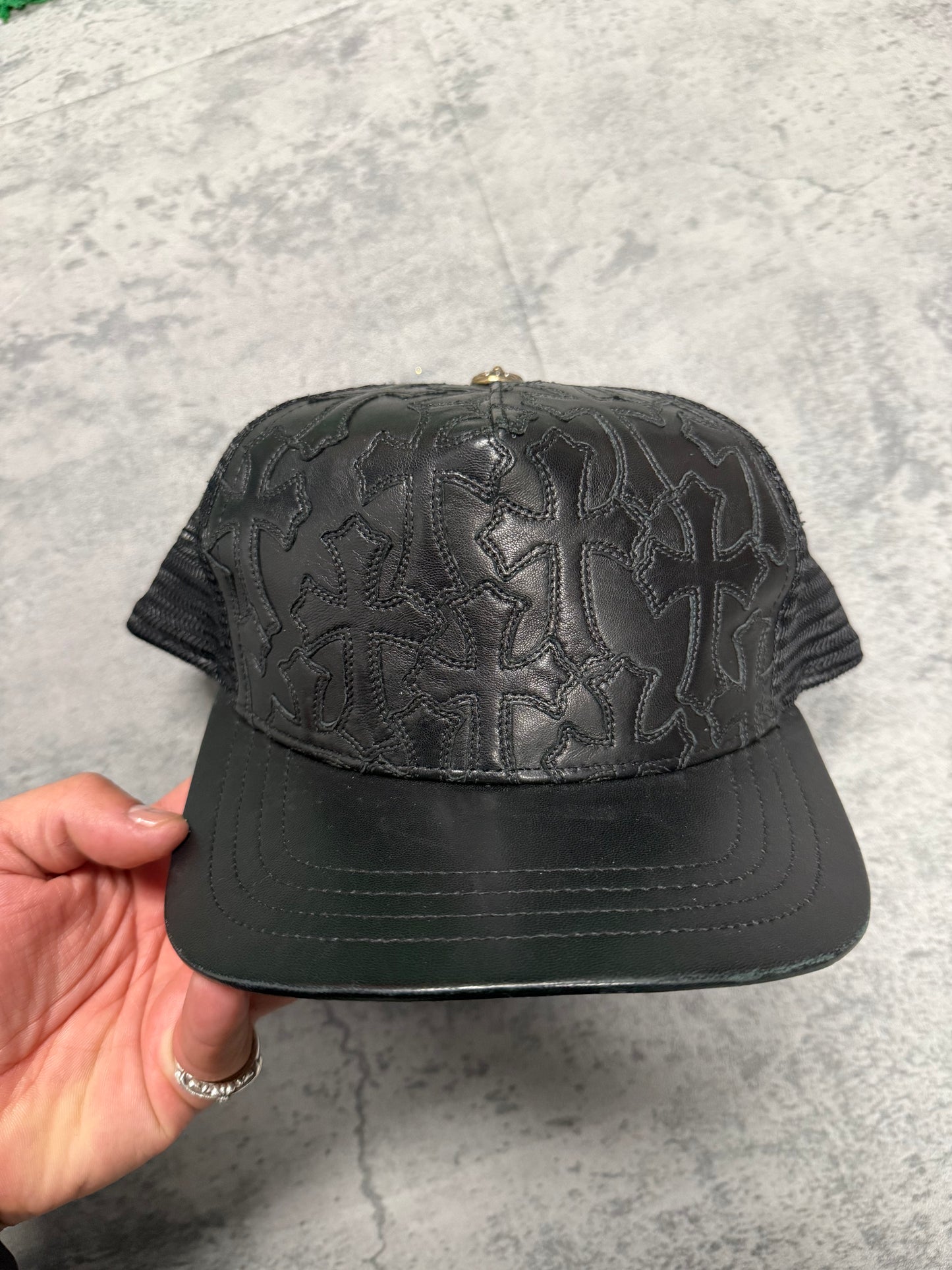Chrome Hearts Leather Cross Patch Trucker Hat - OS