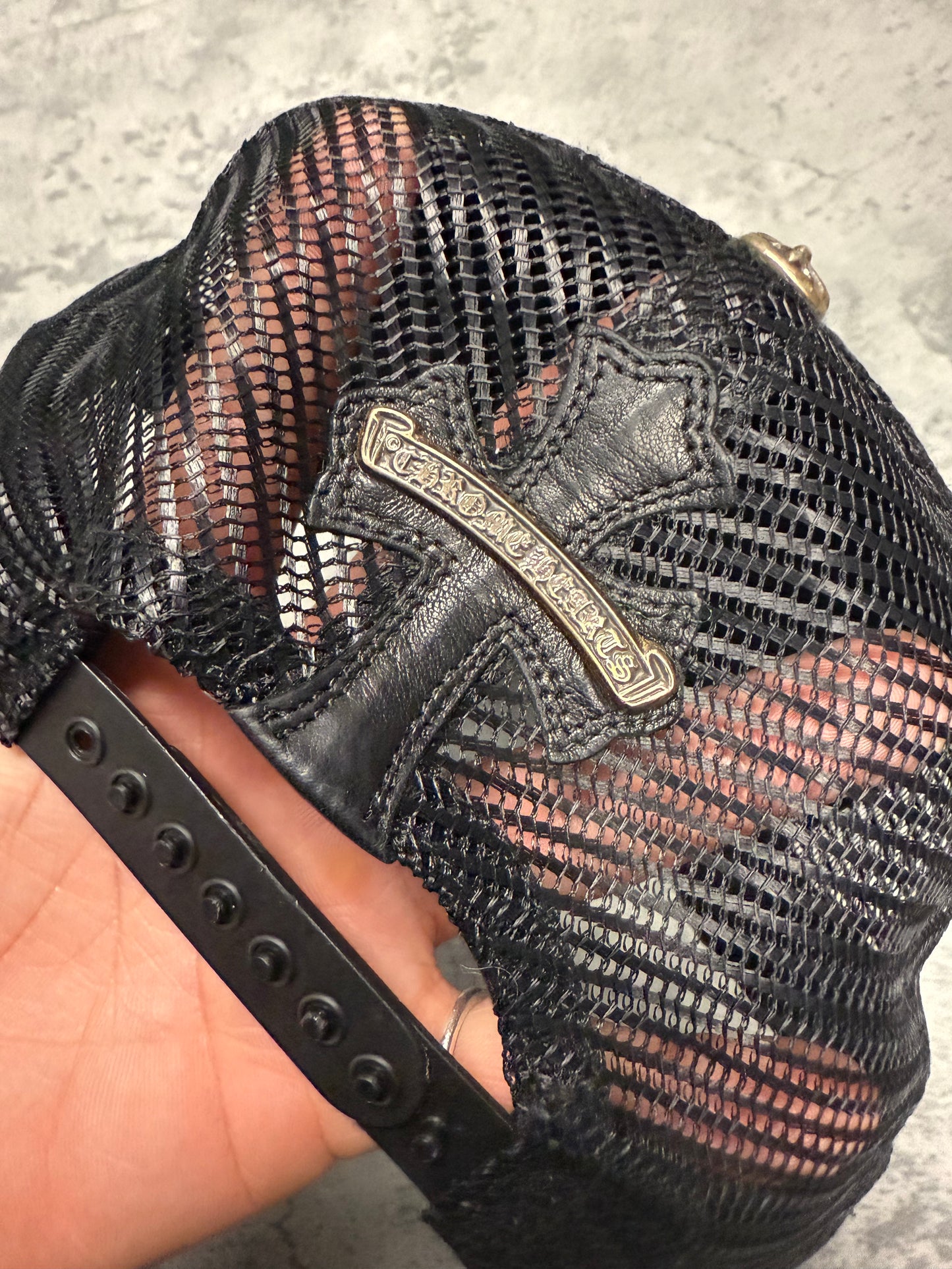 Chrome Hearts Leather Cross Patch Trucker Hat - OS