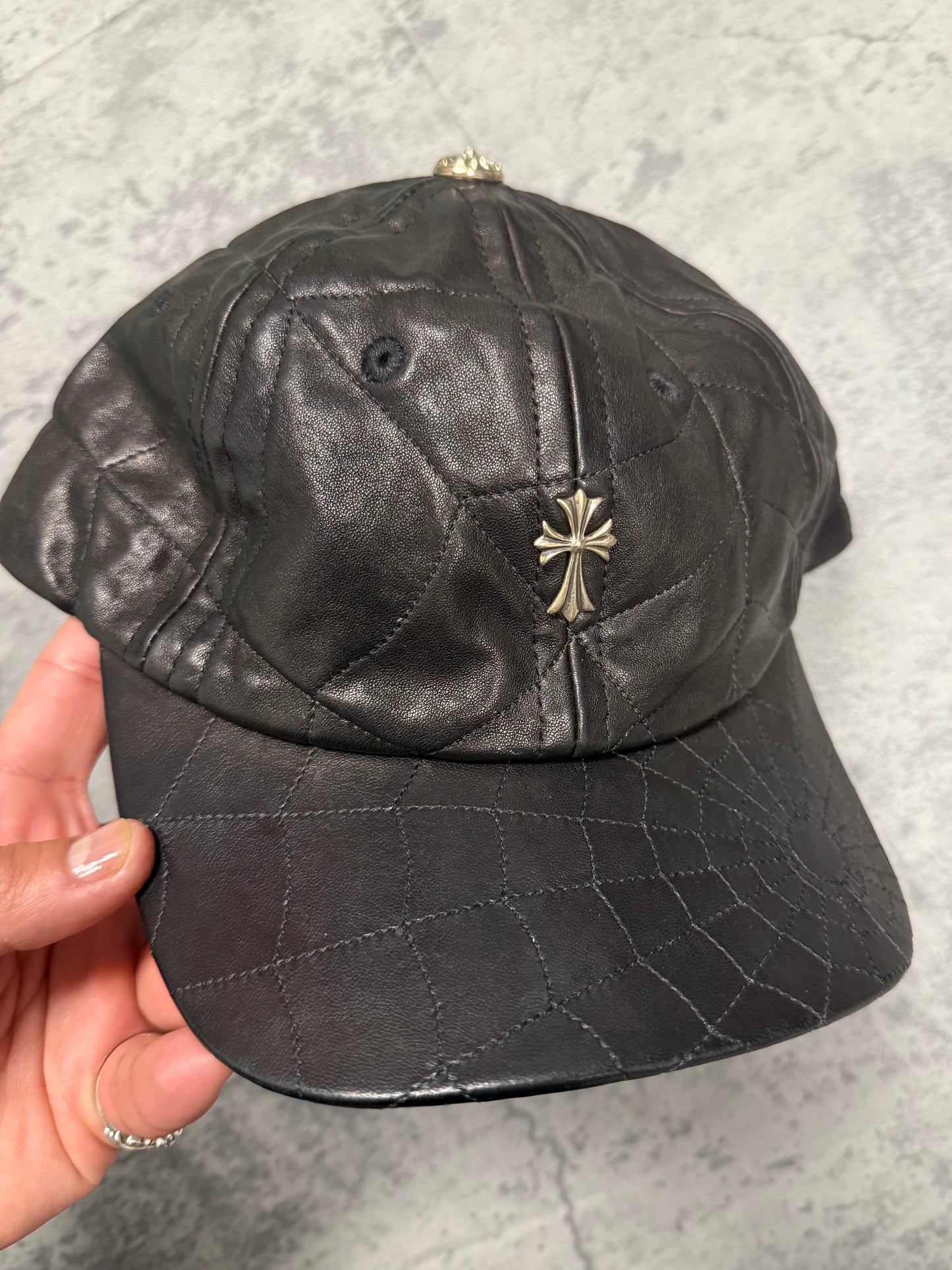 Chrome Hearts Cross Embellished Spiderweb Leather Hat - OS