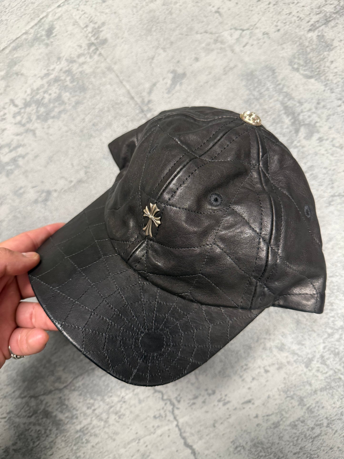Chrome Hearts Cross Embellished Spiderweb Leather Hat - OS