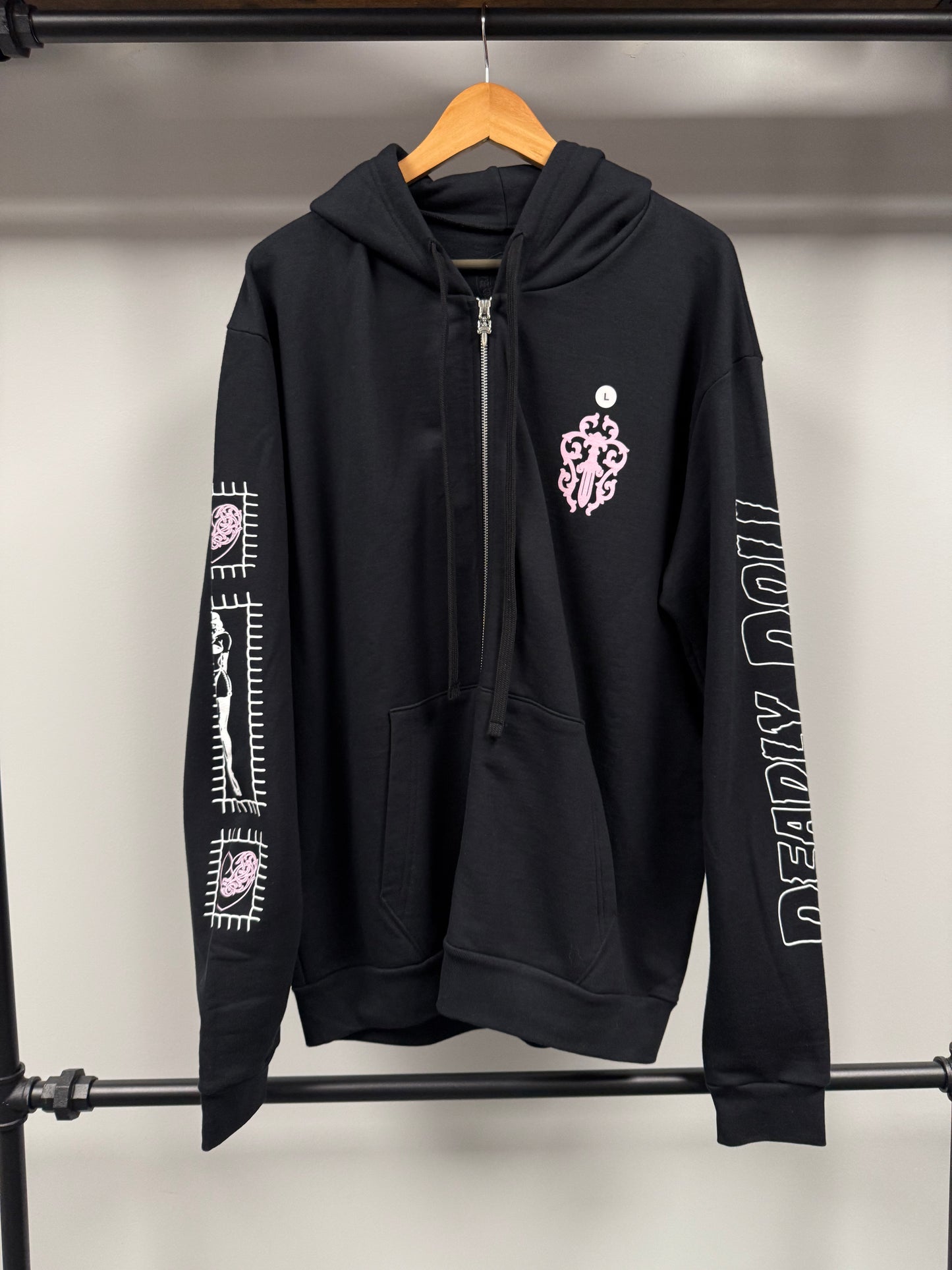 Chrome Hearts Deadly Doll Dagger Logo Zip Up Hoodie - L