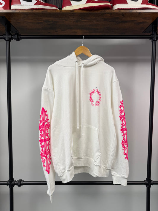 Chrome Hearts Horseshoe Floral Logo Hooded Sweatshirt White Pink - M & L