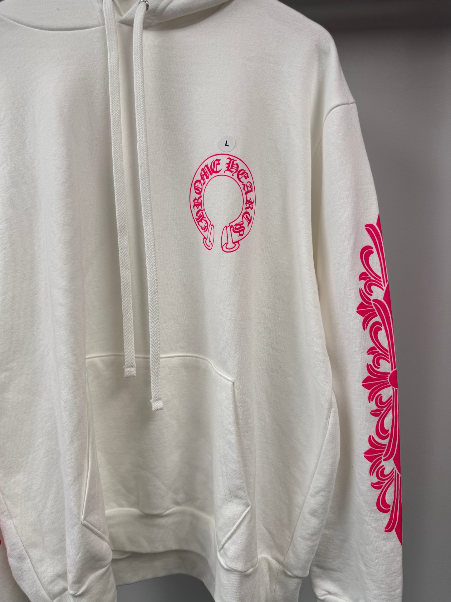 Chrome Hearts Horseshoe Floral Logo Hooded Sweatshirt White Pink - M & L