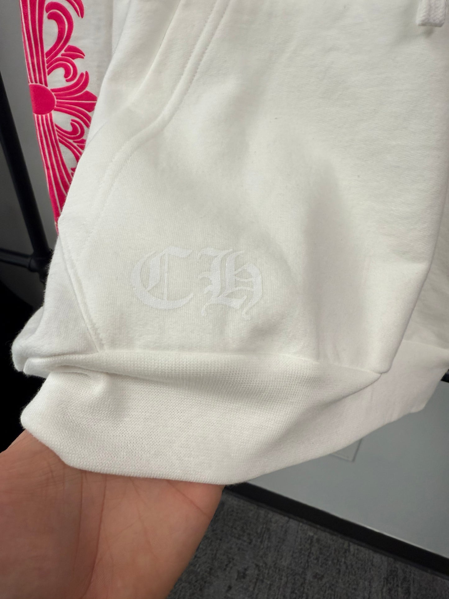 Chrome Hearts Horseshoe Floral Logo Hooded Sweatshirt White Pink - M & L