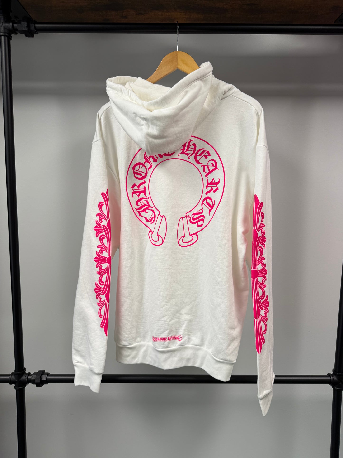 Chrome Hearts Horseshoe Floral Logo Hooded Sweatshirt White Pink - M & L