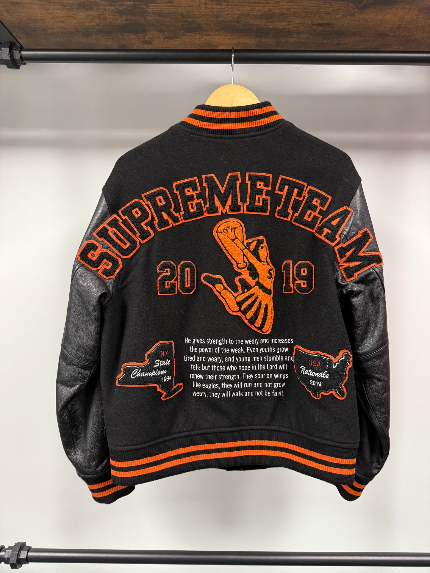 Supreme Team Varsity Jacket - Black/Orange - M