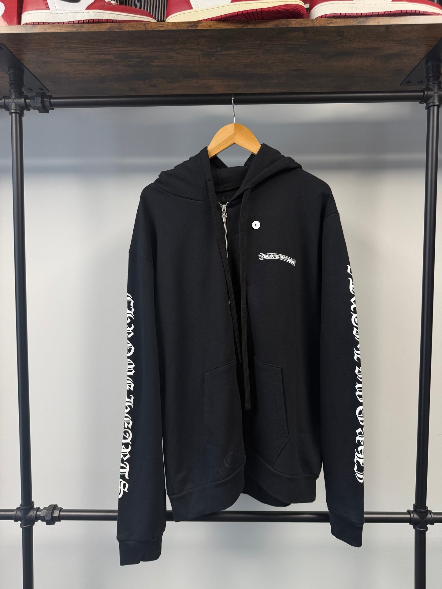 Chrome Hearts Scroll Logo Zip Up Hoodie - L
