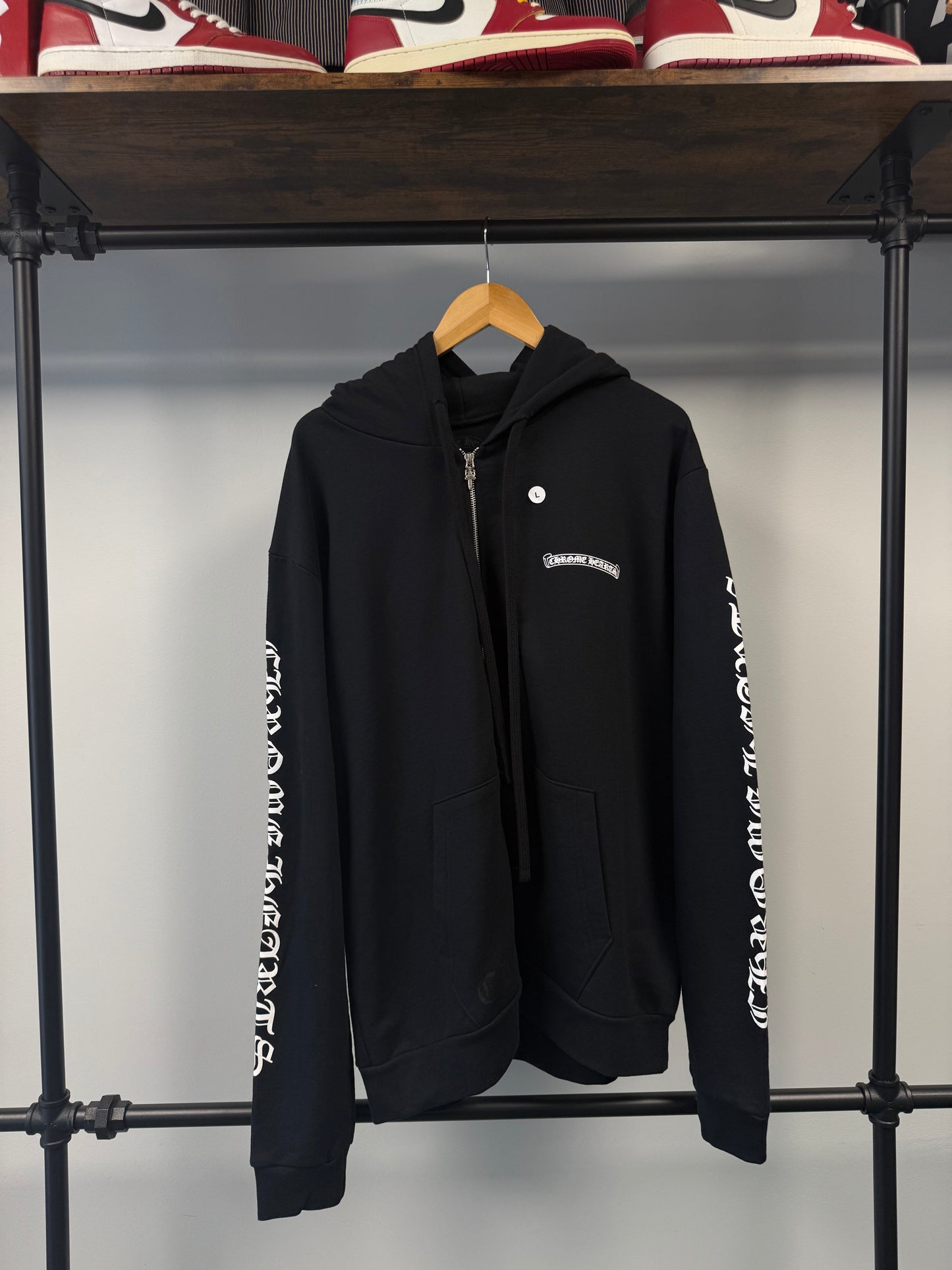 Chrome Hearts Scroll Logo Zip Up Hoodie - L
