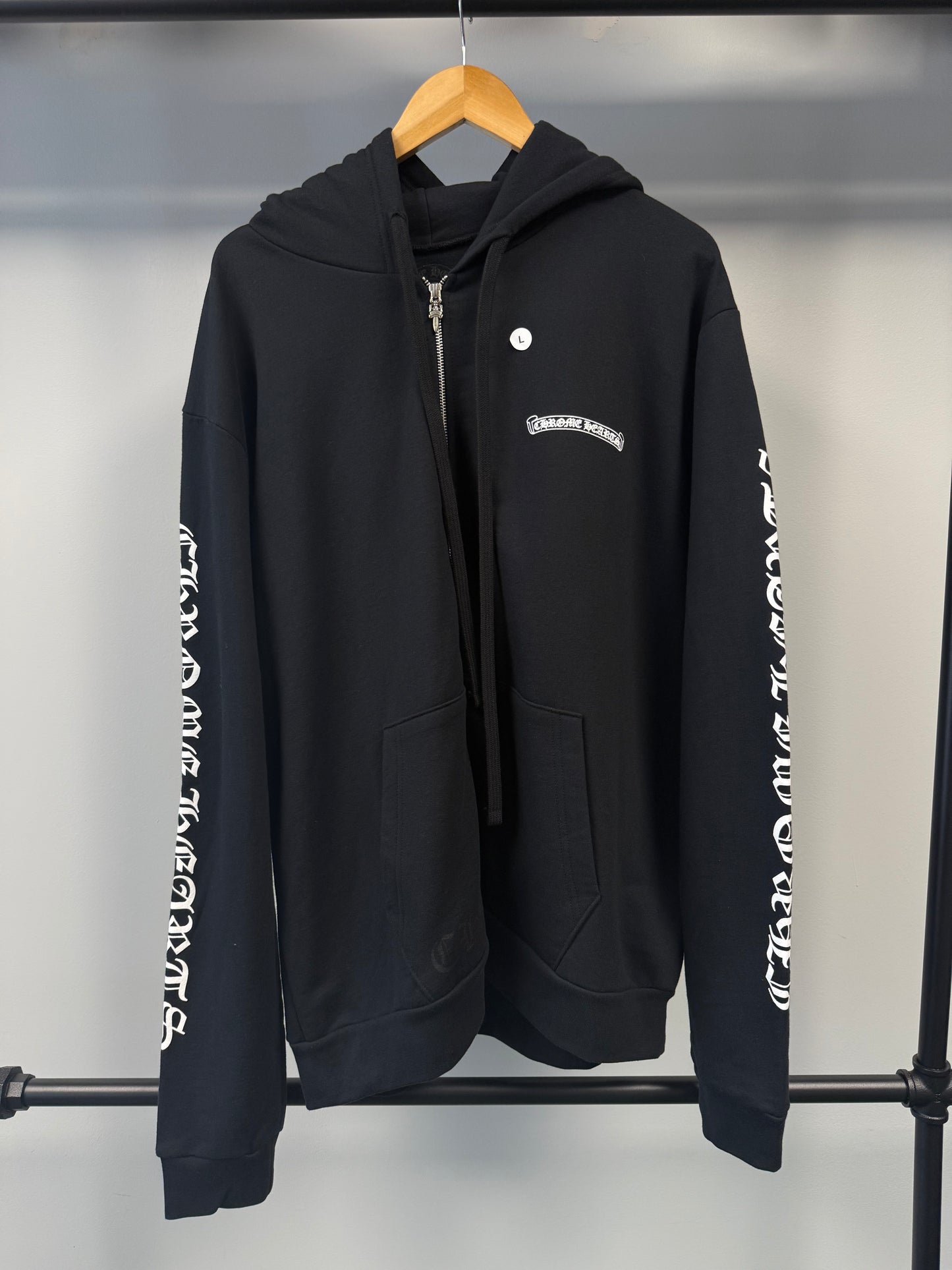 Chrome Hearts Scroll Logo Zip Up Hoodie - L