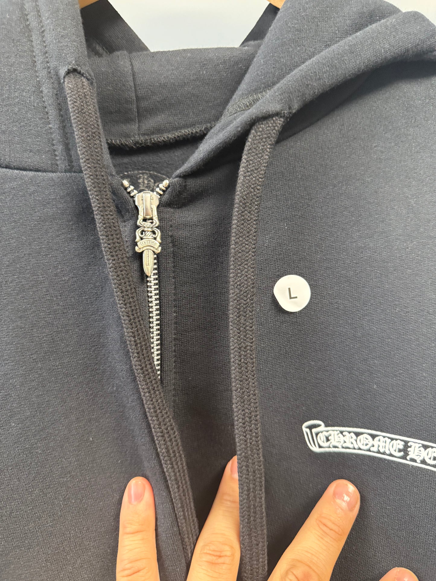 Chrome Hearts Scroll Logo Zip Up Hoodie - L
