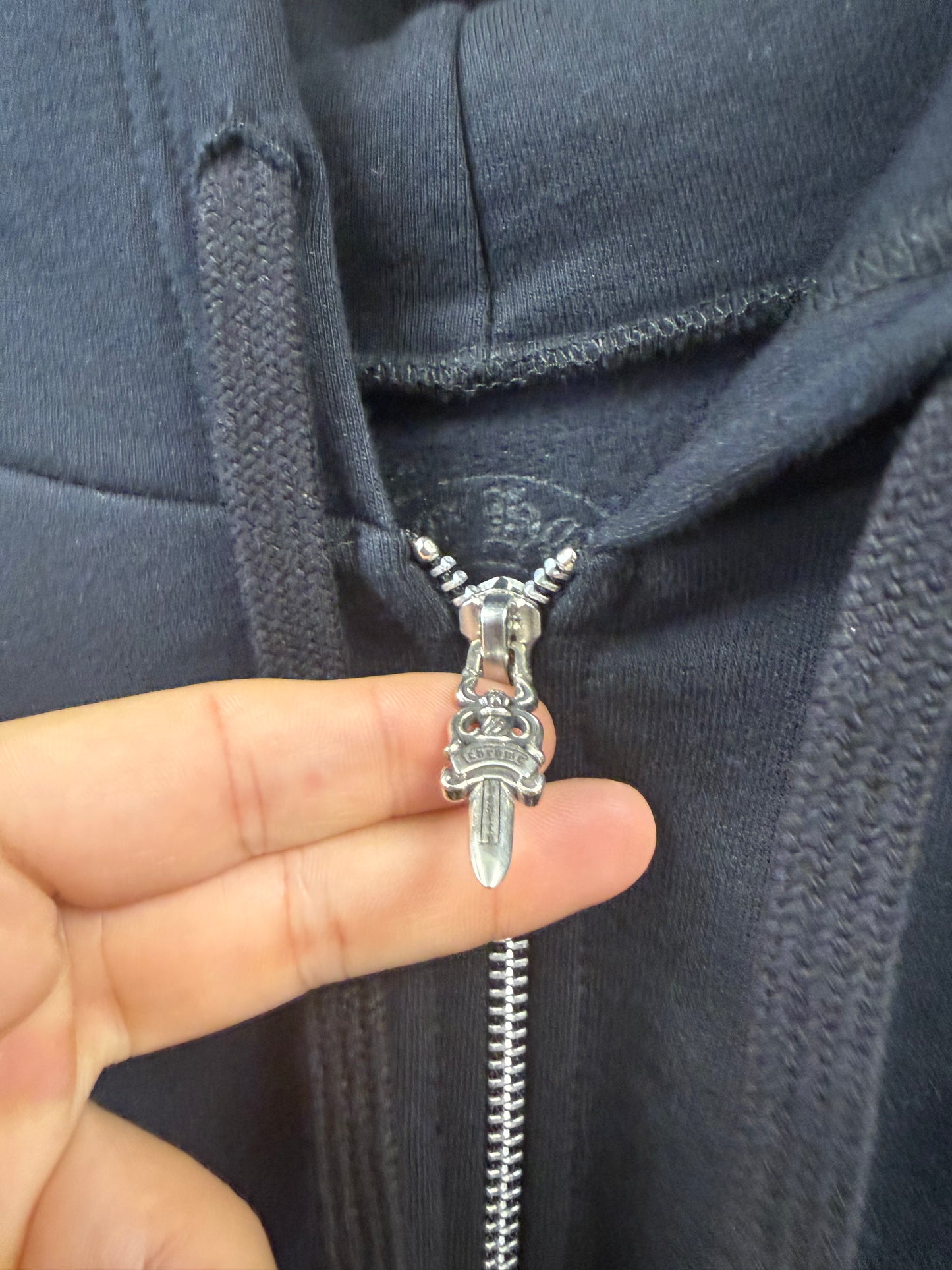 Chrome Hearts Scroll Logo Zip Up Hoodie - L