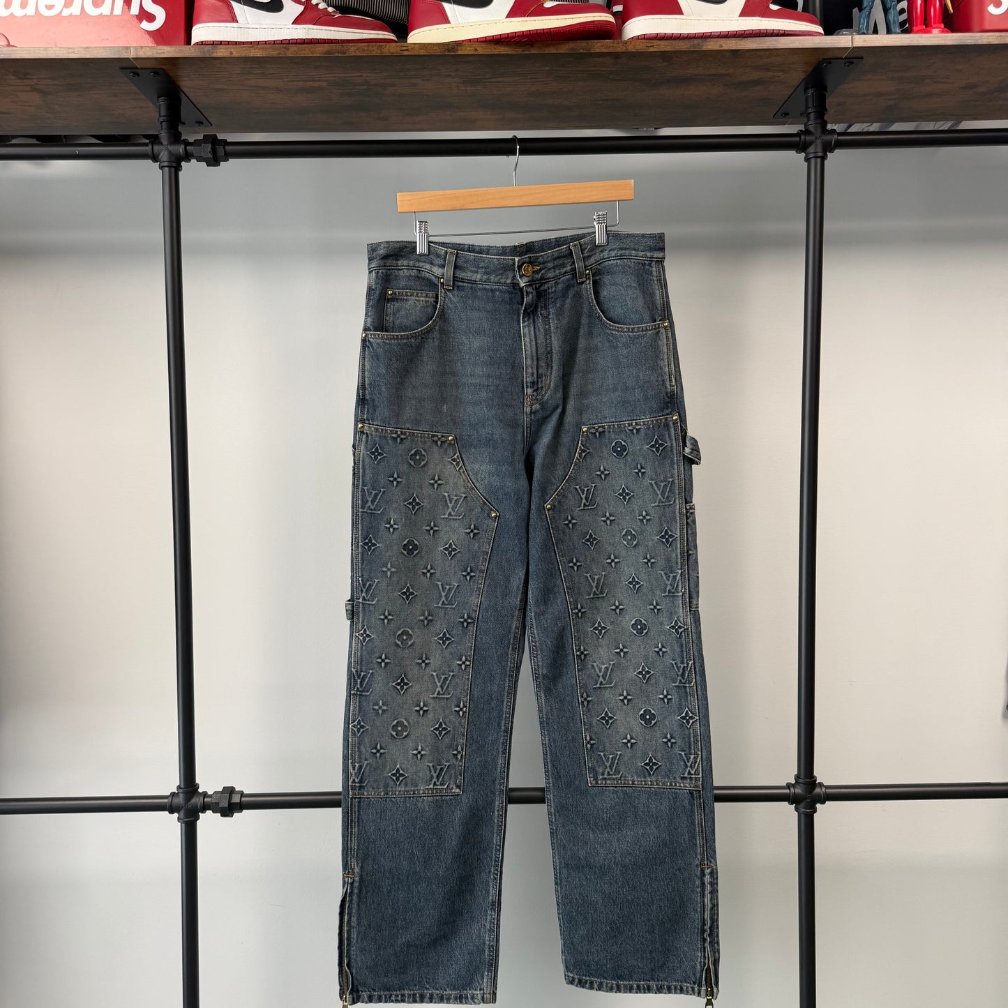 Louis Vuitton Monogram Embossed Double Knee Carpenter Denim "Blue" - 36