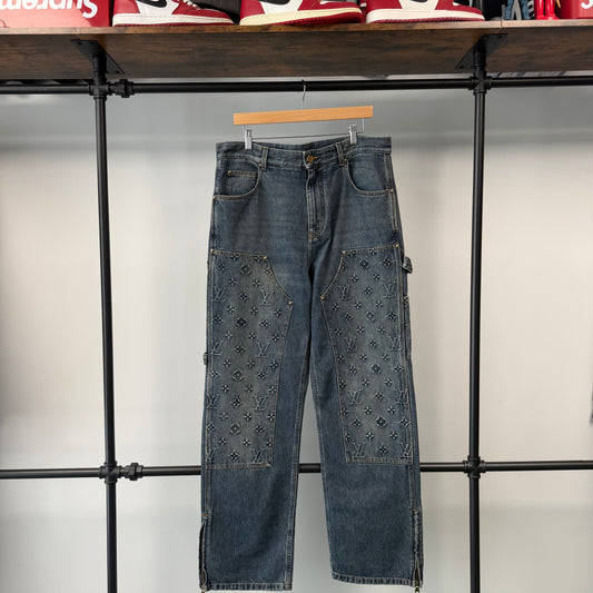 Louis Vuitton Monogram Embossed Double Knee Carpenter Denim "Blue" - 36