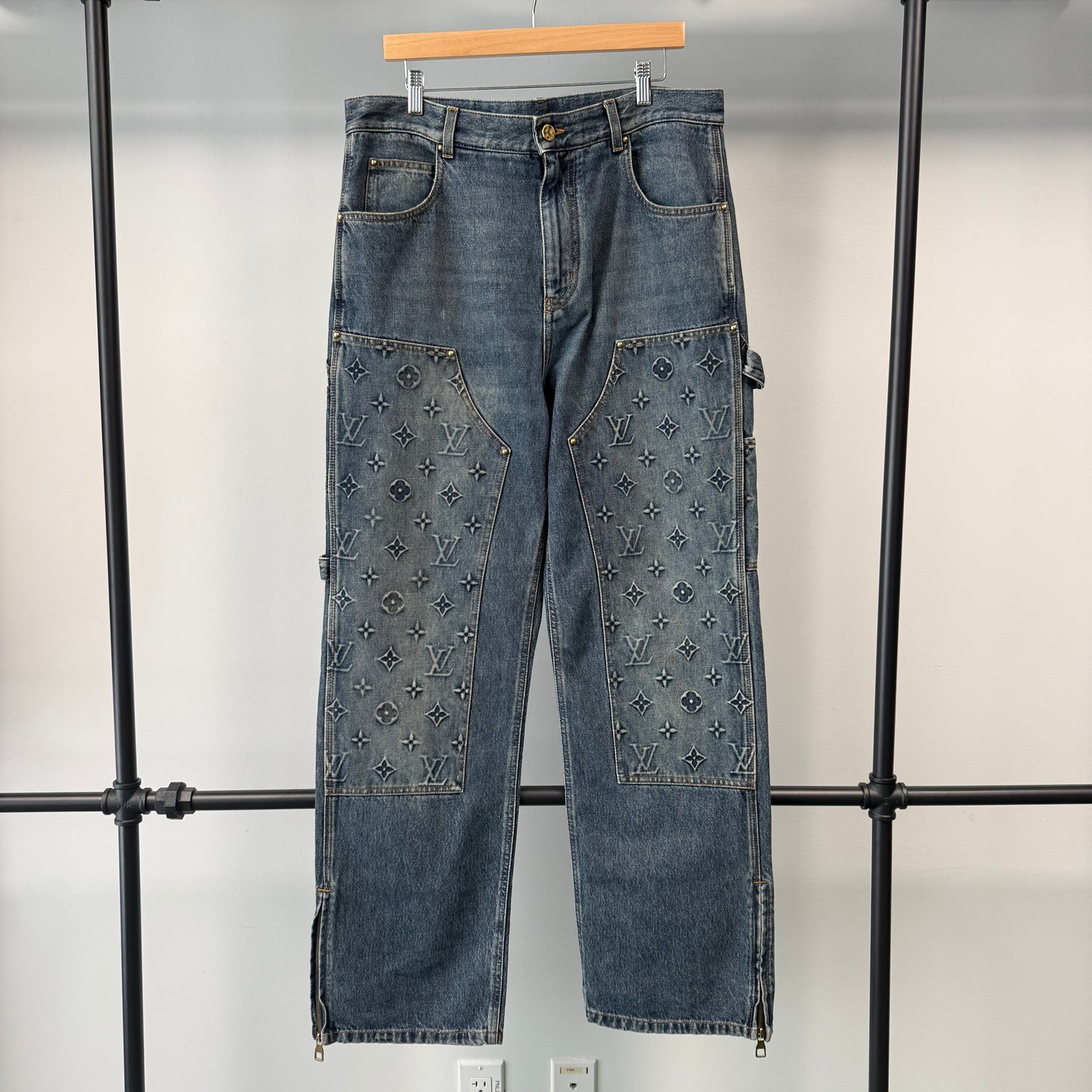 Louis Vuitton Monogram Embossed Double Knee Carpenter Denim "Blue" - 36