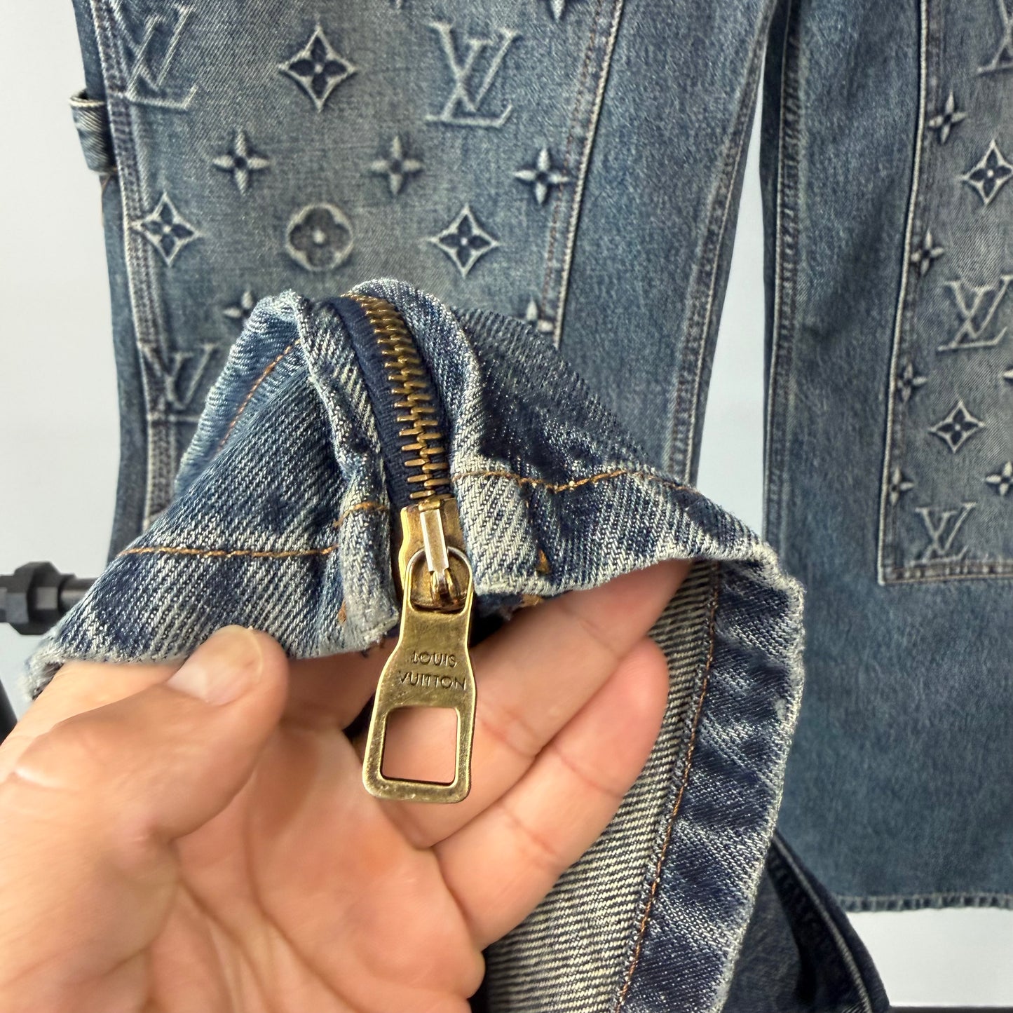 Louis Vuitton Monogram Embossed Double Knee Carpenter Denim "Blue" - 36