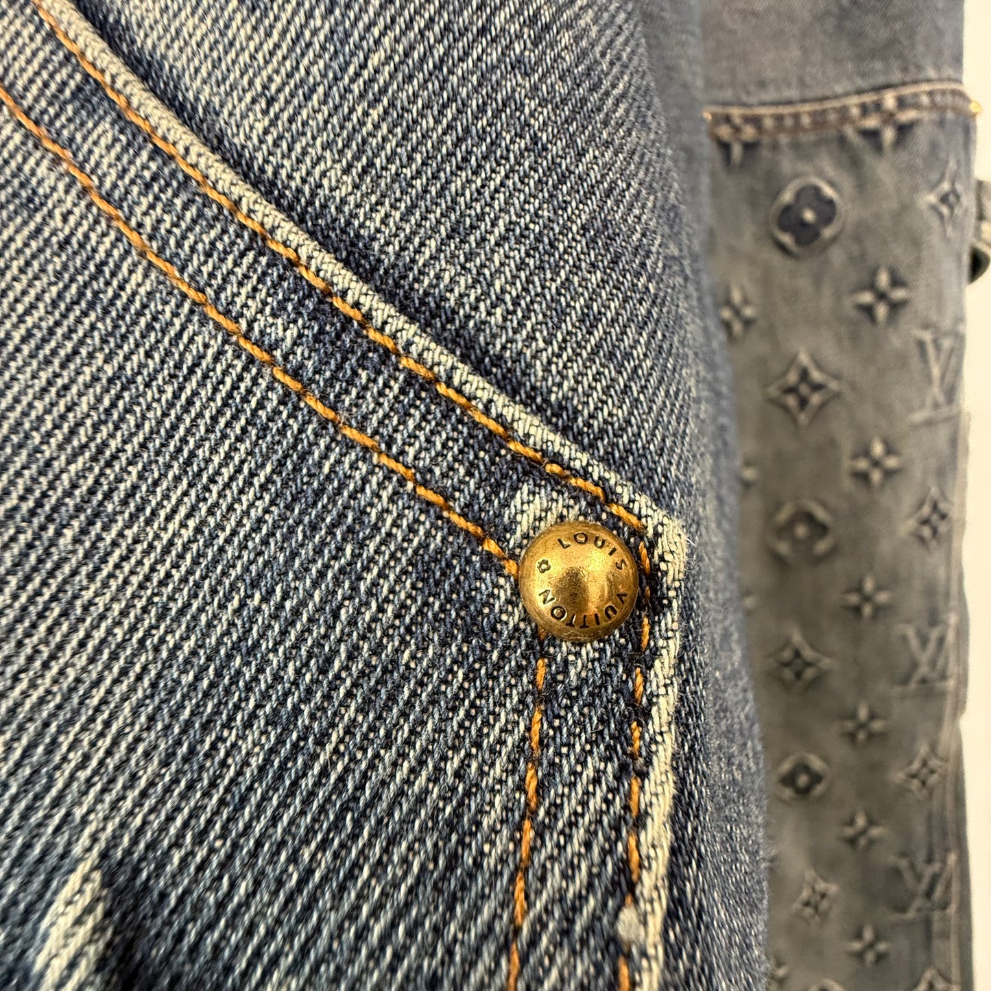 Louis Vuitton Monogram Embossed Double Knee Carpenter Denim "Blue" - 36