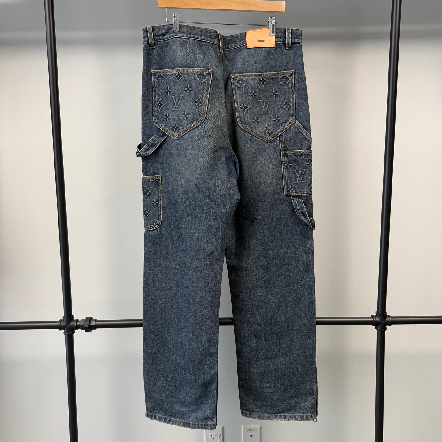 Louis Vuitton Monogram Embossed Double Knee Carpenter Denim "Blue" - 36