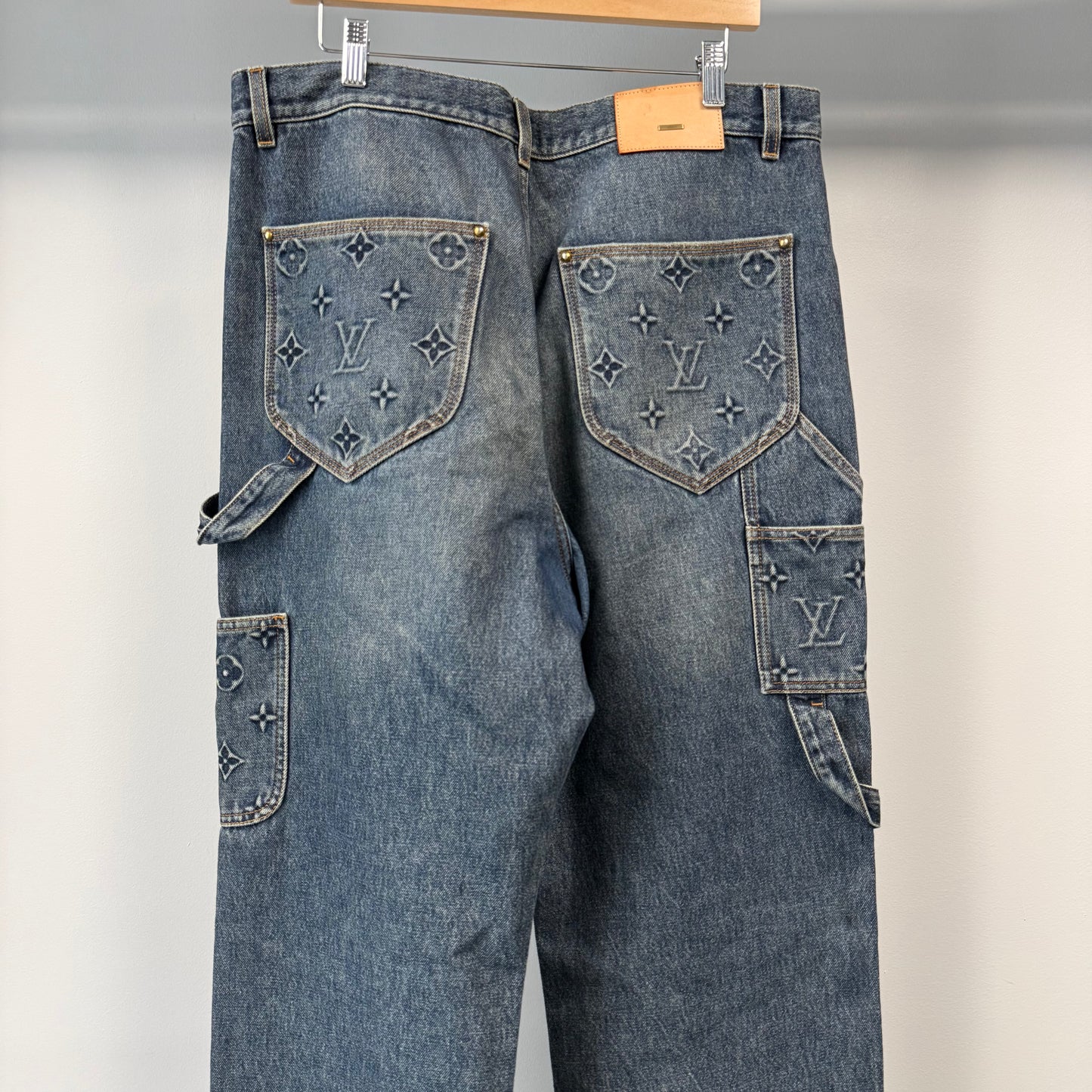 Louis Vuitton Monogram Embossed Double Knee Carpenter Denim "Blue" - 36