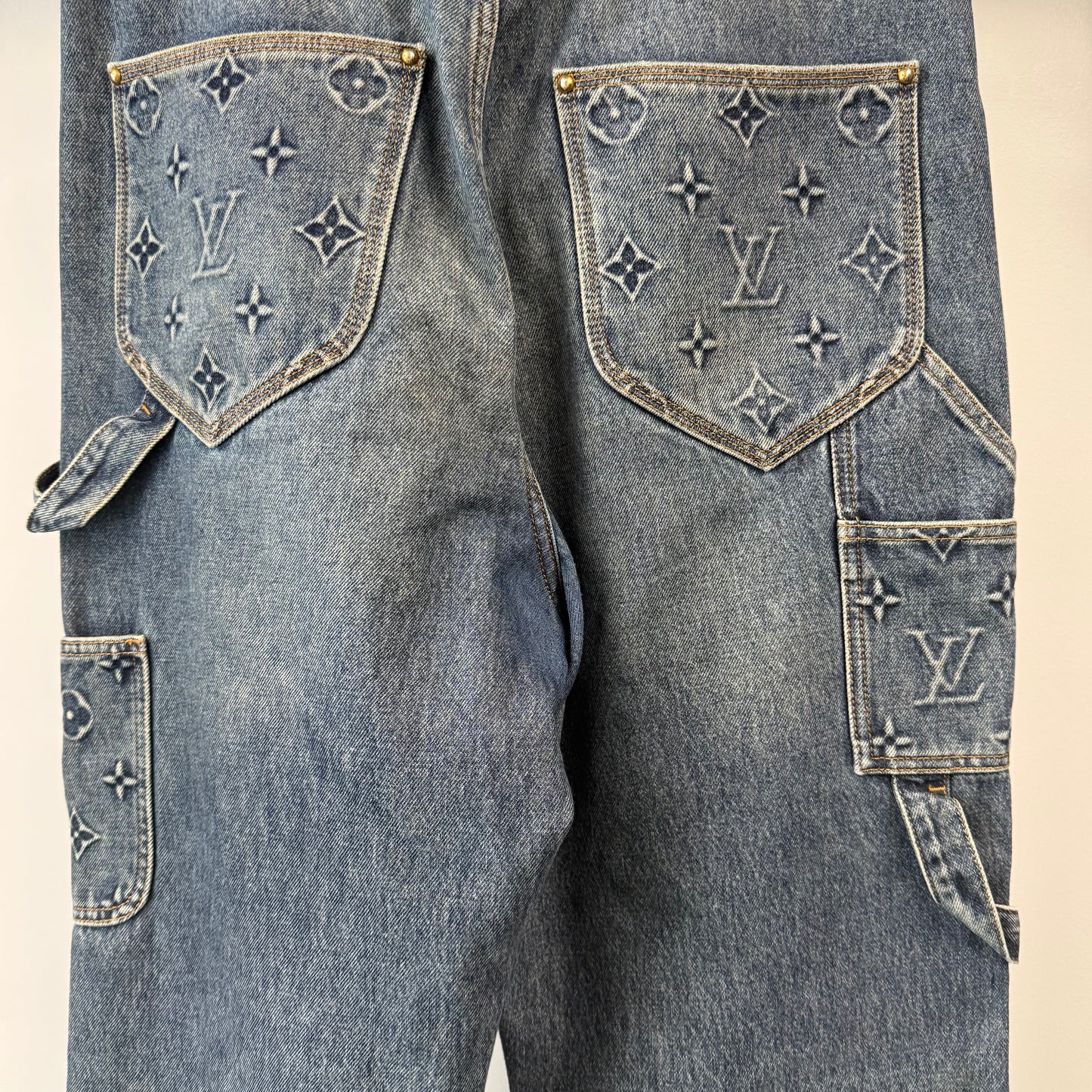 Louis Vuitton Monogram Embossed Double Knee Carpenter Denim "Blue" - 36