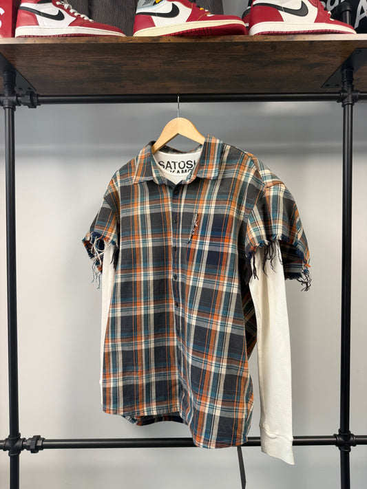 Satoshi Nakamoto Bender Cut Off Flannel Orange Plaid - L