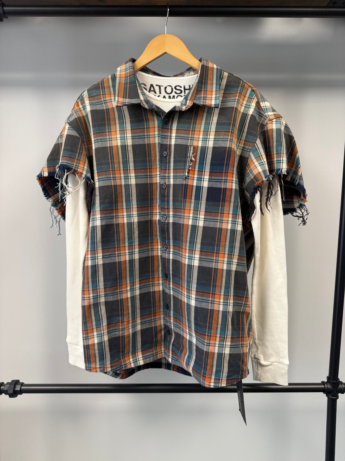 Satoshi Nakamoto Bender Cut Off Flannel Orange Plaid - L